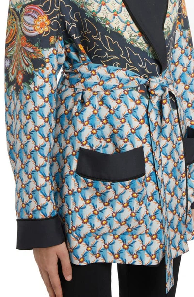 Shop Etro Mixed Print Silk Twill Wrap Jacket In 0250 - Azzurro