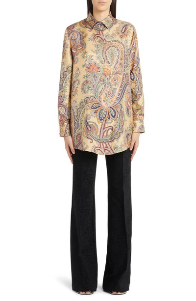 Shop Etro Floral Paisley Silk Button-up Shirt In 0800 - Beige