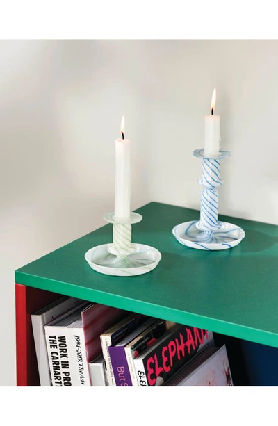 Shop Hay Flare Stripe Glass Candleholder In Milky Green Stripe