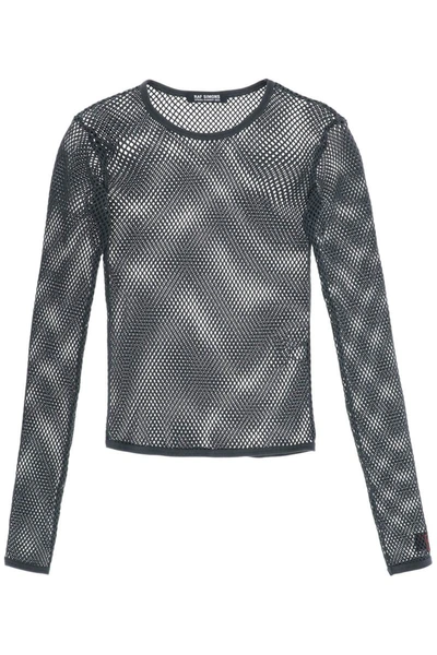 Shop Raf Simons Long Sleeve Fishnet Knit T-shirt In Grey