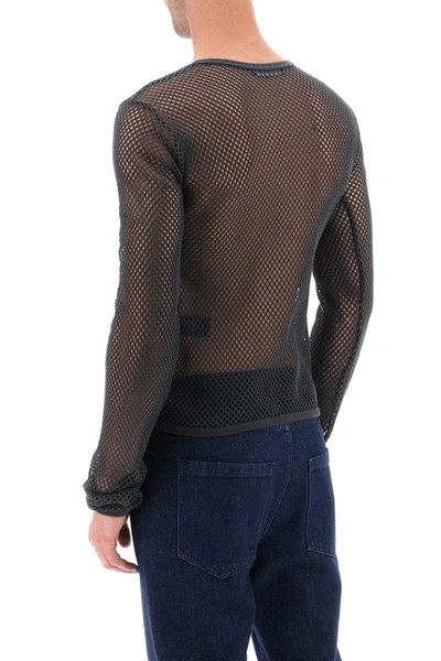 Shop Raf Simons Long Sleeve Fishnet Knit T-shirt In Grey