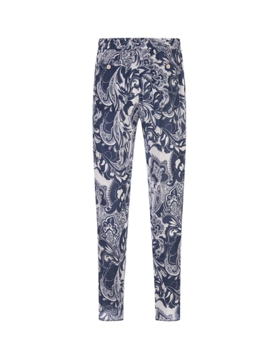 Shop Etro Jogging Trousers With Paisley Bandana Print In Blue