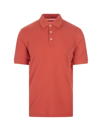 Shop Fedeli Cotton Pique Polo Shirt In Orange