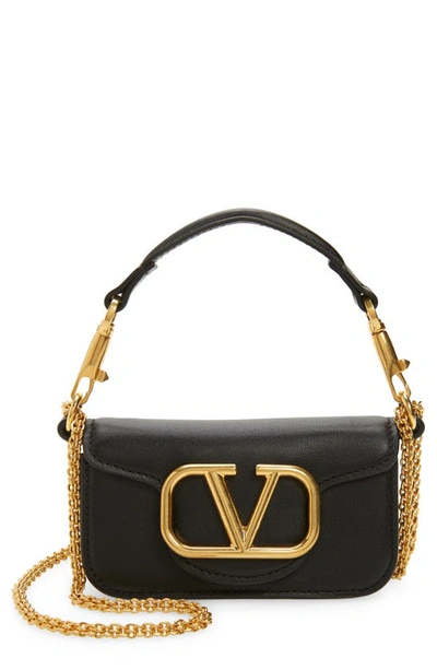 Shop Valentino Mini Locò Leather Shoulder Bag In 0no Nero