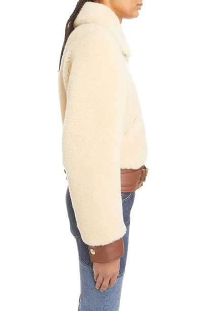 Shop Chloé Genuine Shearling Bomber Jacket In 113-whisper White