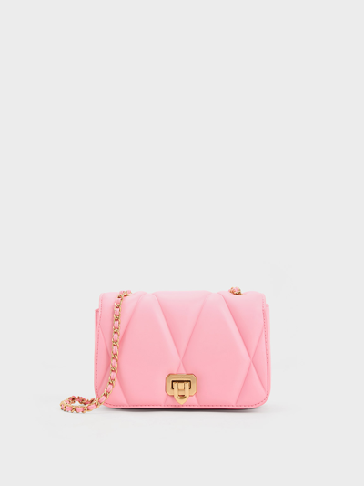 Shop Charles & Keith Arwen Quilted Shoulder Bag In Pink