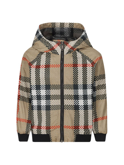 Shop Burberry Kids Checked Hooded Zip In Multi