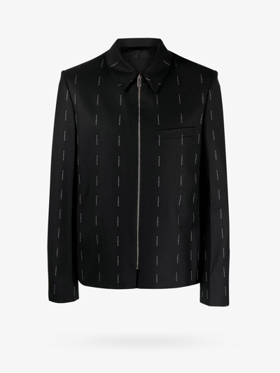 Givenchy Wool Blazer With All-over Logo Print In Black