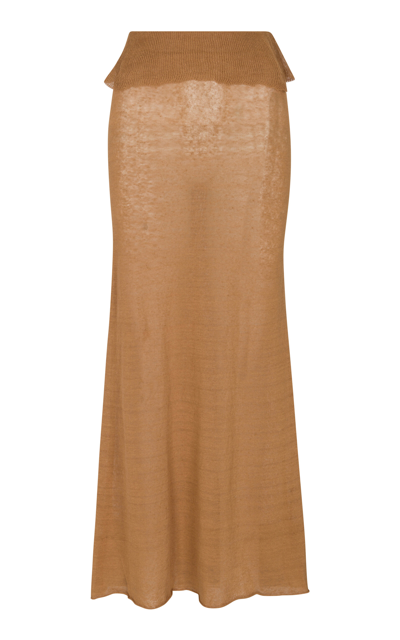 Shop Aya Muse Lyca Linen-blend Knit Maxi Skirt In Brown