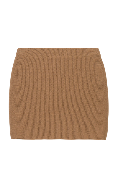 Shop Aya Muse Agos Cotton-blend Knit Mini Skirt In Brown