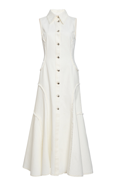 Shop Chloé Recycled Cotton-hemp Denim Midi Dress In White