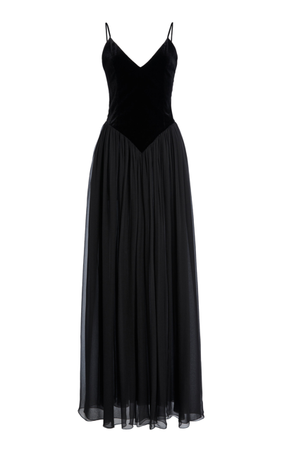 Shop Chloé Velvet Silk-blend Maxi Dress In Black