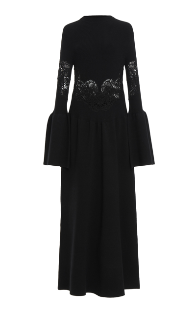 Shop Chloé Women's Lower Impact Compact Wool-blend Rib Knit Maxi Dress In Black