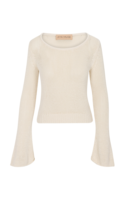 Shop Aya Muse Sei Knit Cotton-blend Sweater In Off-white