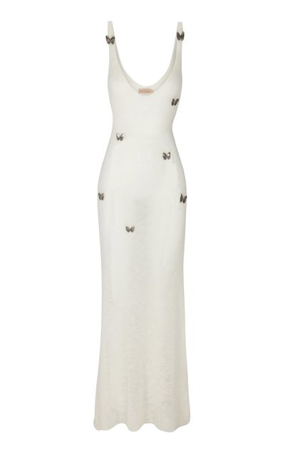 Shop Aya Muse Maxim Butterfly-embellished Knit Maxi Dress In White