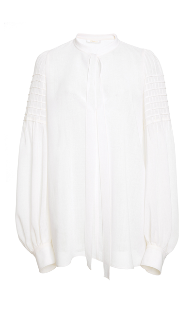 Shop Chloé Tie-front Wool Shirt In White