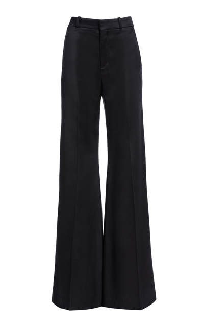 Shop Chloé Women's Wool-silk Satin Wide-leg Pants In Black