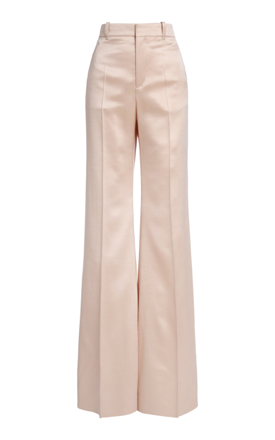 Shop Chloé Wool-silk Satin Wide-leg Pants In Pink
