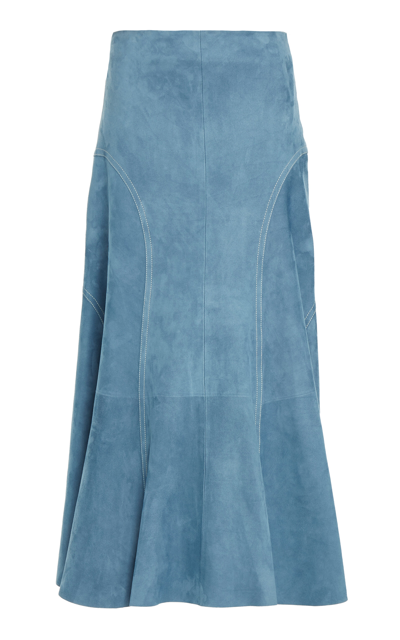 Shop Chloé Flared Suede Midi Skirt In Blue