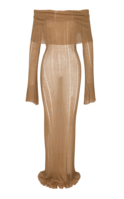 Shop Aya Muse Atra Linen-blend Knit Maxi Dress In Brown