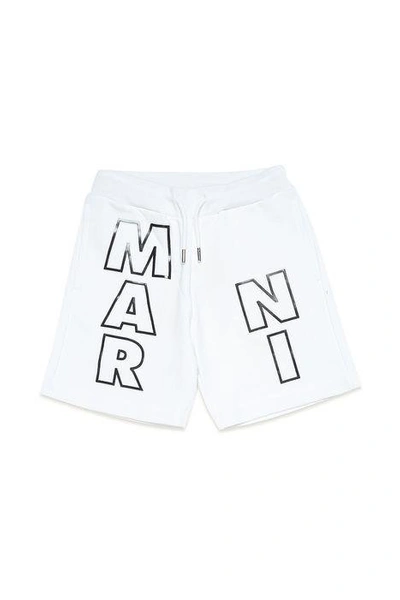 Shop Marni Kids Logo Printed Drawstring Shorts In White