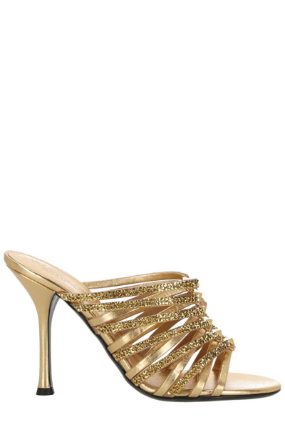 Shop Valentino Crystal Embellishment Heeled Mules In Gold