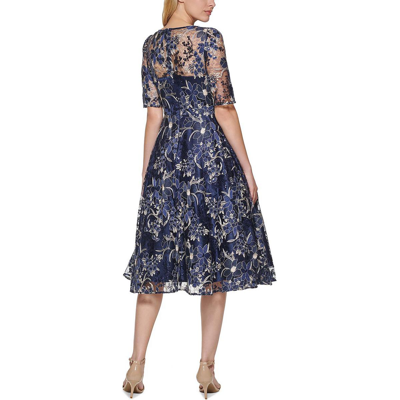 Shop Eliza J Petites Womens Mesh Embroidered Cocktail And Party Dress In Blue