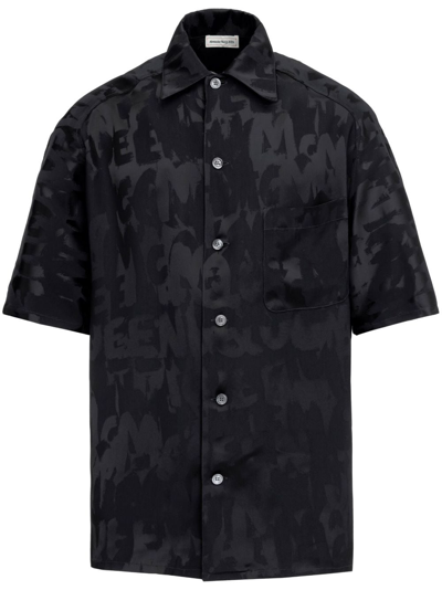 Shop Alexander Mcqueen Graffiti-jacquard Short-sleeve Shirt In Black