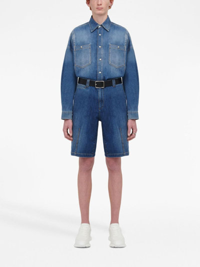 Shop Alexander Mcqueen Dart-detail Denim Shirt In Blue