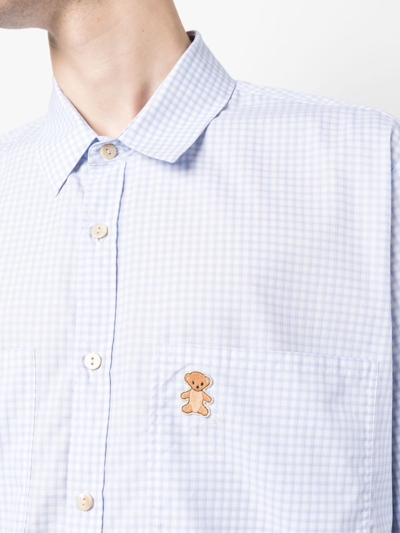 Shop Gucci Bear-logo Gingham-print Shirt In Blau