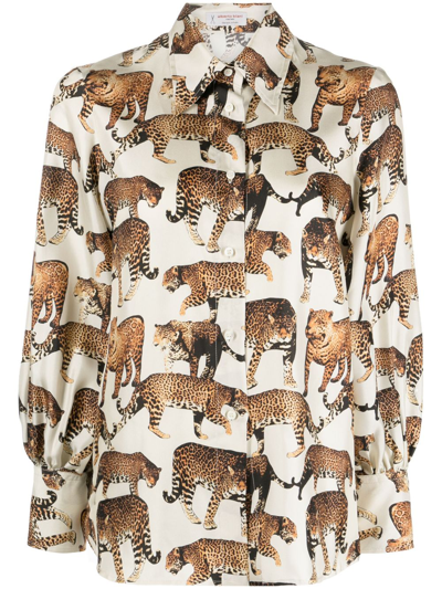 Shop Alberto Biani Tiger-print Silk Shirt In Neutrals