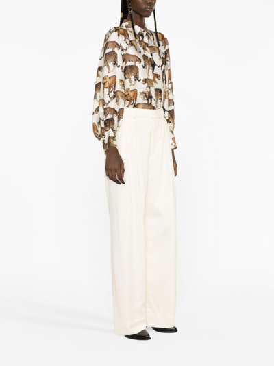 Shop Alberto Biani Tiger-print Silk Shirt In Neutrals