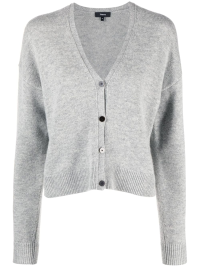Shop Theory V-neck Purl-knit Cardigan In Grau