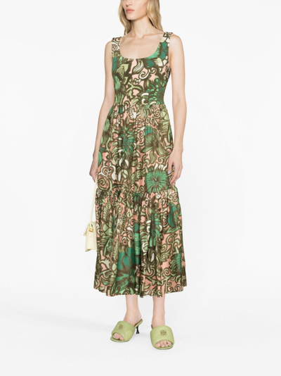 La Doublej Midikleid Mit Blumen-print In Green