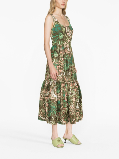 La Doublej Midikleid Mit Blumen-print In Green