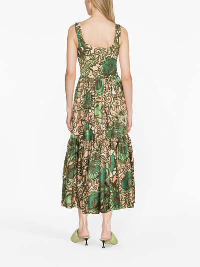 La Doublej Midikleid Mit Blumen-print In Green