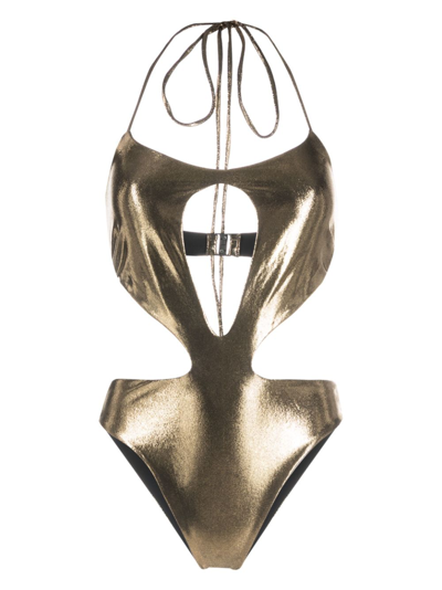 Shop Magda Butrym Keyhole Cut-out Swimsuit In Gold