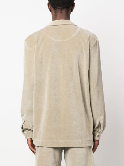 Shop Oas Company Long-sleeved Velour Shirt In Grün