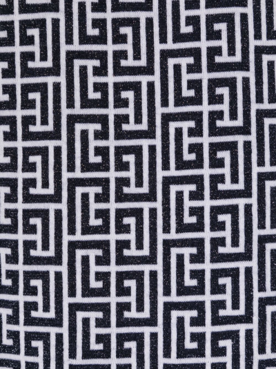 Balmain Monogram-pattern Wool-blend Scarf In Blue