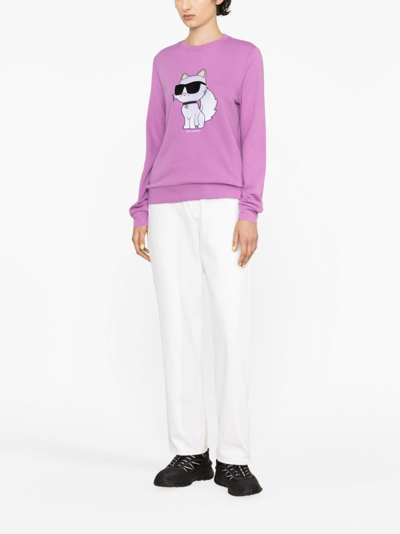 Shop Karl Lagerfeld Ikonik 2.0 Embroidered Cotton Sweatshirt In Purple