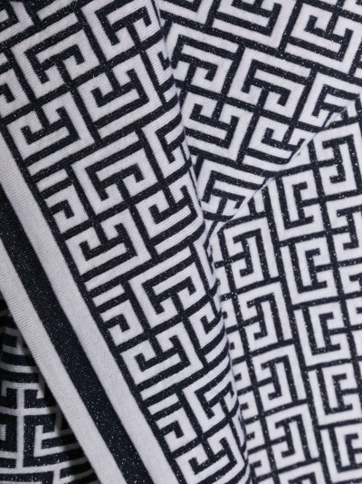 Balmain Monogram-pattern Wool-blend Scarf In Blue