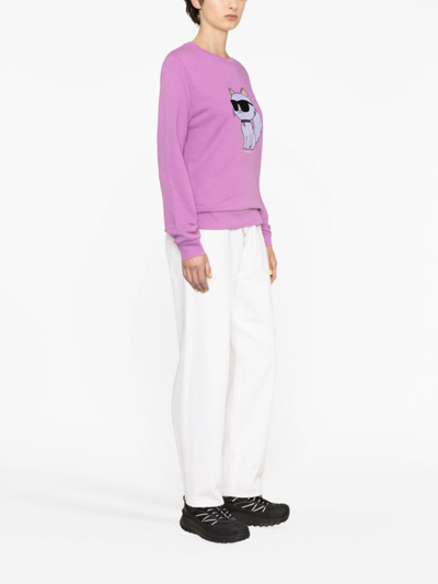 Shop Karl Lagerfeld Ikonik 2.0 Embroidered Cotton Sweatshirt In Purple