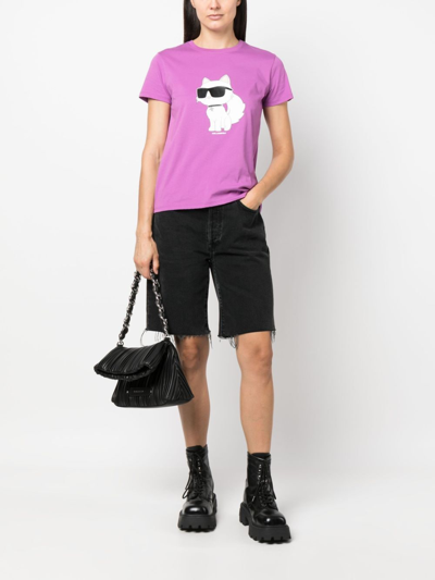 Shop Karl Lagerfeld Ikonik 2.0 Organic-cotton T-shirt In Purple