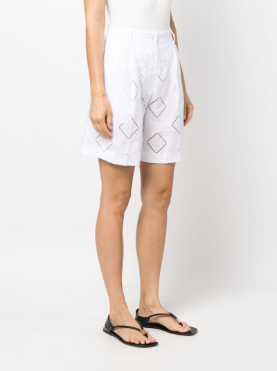 Kiton Embroidered Linen Bermuda Shorts Bermuda And Short White In White