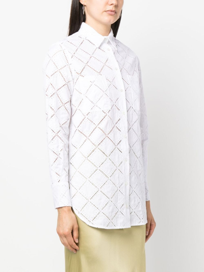 Shop Kiton Perforated Long-sleeved Shirt In White
