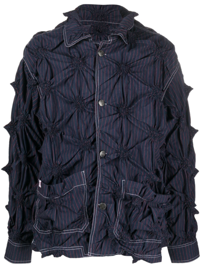 Shop Charles Jeffrey Loverboy Spikey Striped Cotton Shirt Jacket In Blue