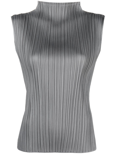 Shop Issey Miyake Mellow Pleated Tank Top In Grey