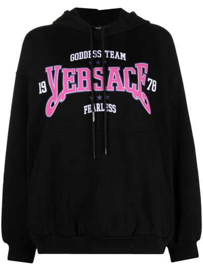 Shop Versace Logo-print Cotton Hoodie In Schwarz