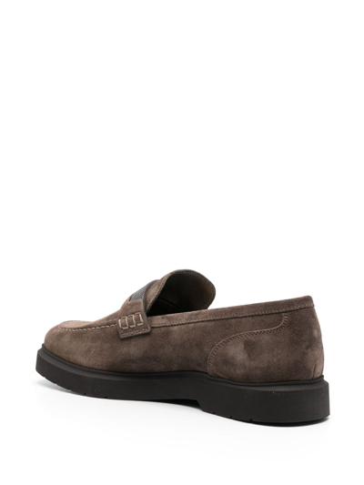 Brunello Cucinelli Suede Monili Penny Loafers In Grau