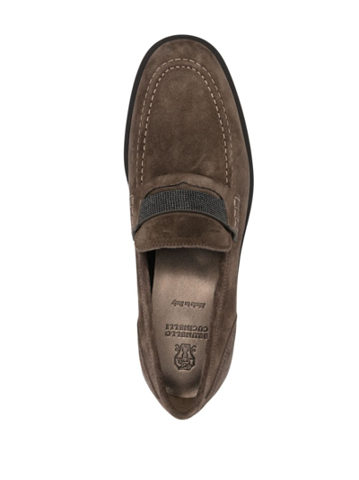 Brunello Cucinelli Suede Monili Penny Loafers In Grau